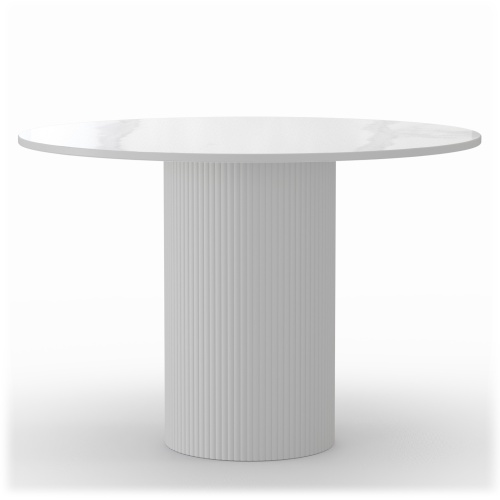Stół do jadalni Malaga okrągły, lamele, efekt białego marmuru