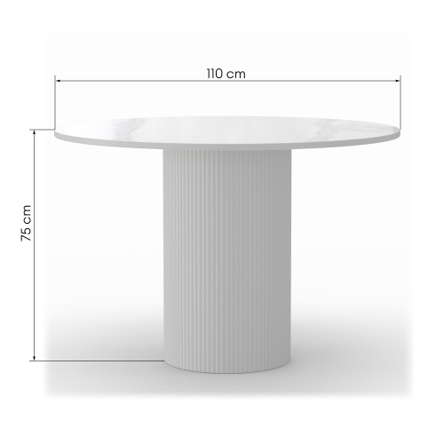 Stół do jadalni Malaga okrągły, lamele, efekt białego marmuru