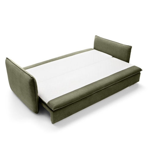 Sofa z funkcją spania i pojemnikiem Flow Slim, oliwkowozielona, sztruks