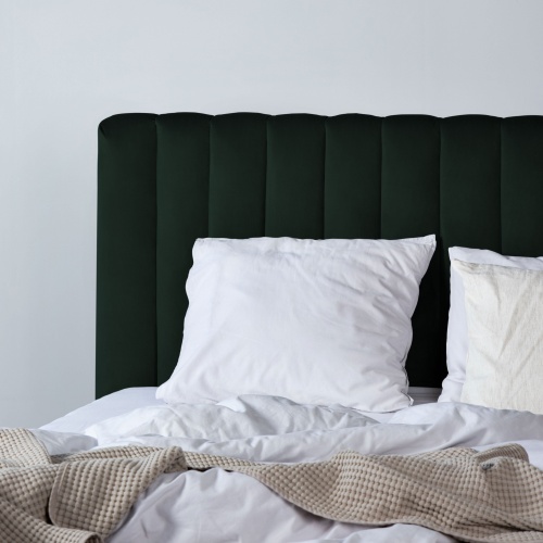 Łóżko tapicerowane Vertical 160x200 cm z pojemnikiem welurowe butelkowe zielone