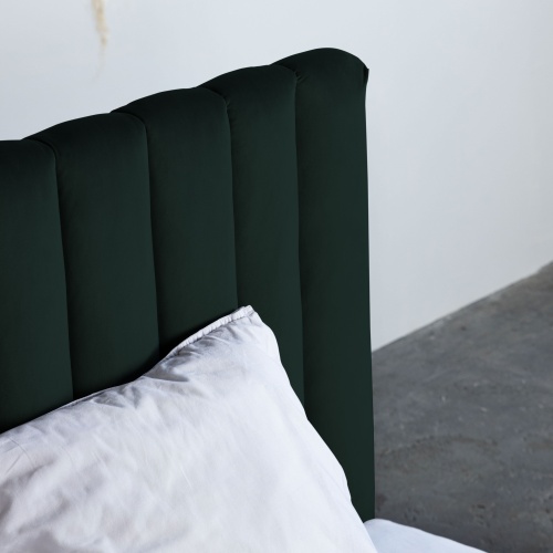 Łóżko tapicerowane Vertical 160x200 cm z pojemnikiem welurowe butelkowe zielone