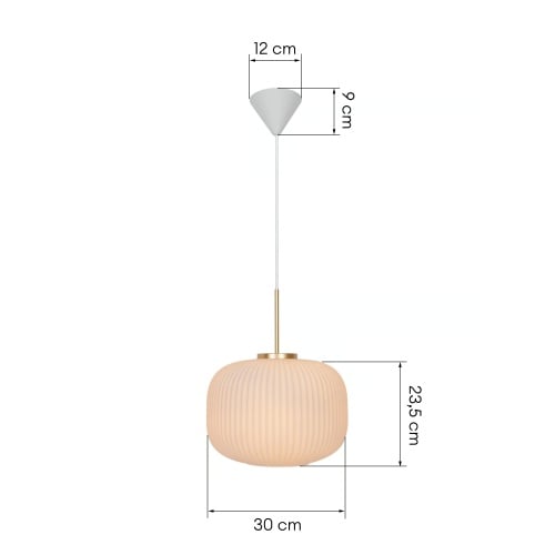 Lampa wisząca Milford 30 cm szklana, ryflowana, mosiądz