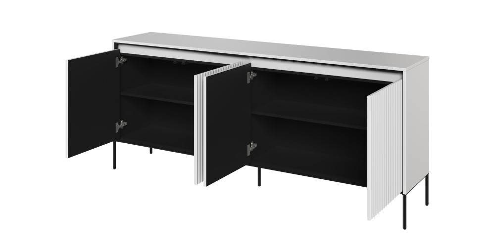 Komoda czterodrzwiowa Trend, 193 cm, oświetlenie LED, biała/czarna, ryflowany front