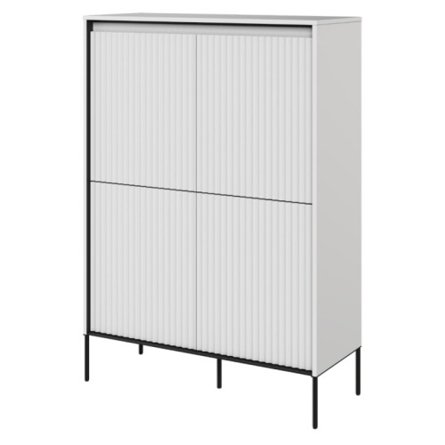 Komoda czterodrzwiowa Trend, 98 cm, oświetlenie LED, biała/czarna, ryflowany front