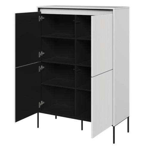 Komoda czterodrzwiowa Trend, 98 cm, oświetlenie LED, biała/czarna, ryflowany front
