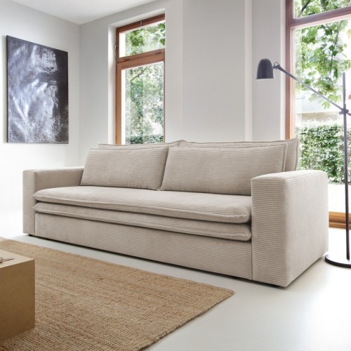 Sofa z funkcją spania i pojemnikiem Tilia, jasnobeżowa, sztruks