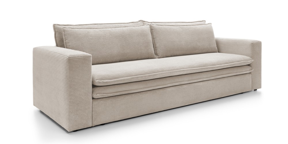 Sofa z funkcją spania i pojemnikiem Tilia, jasnobeżowa, sztruks