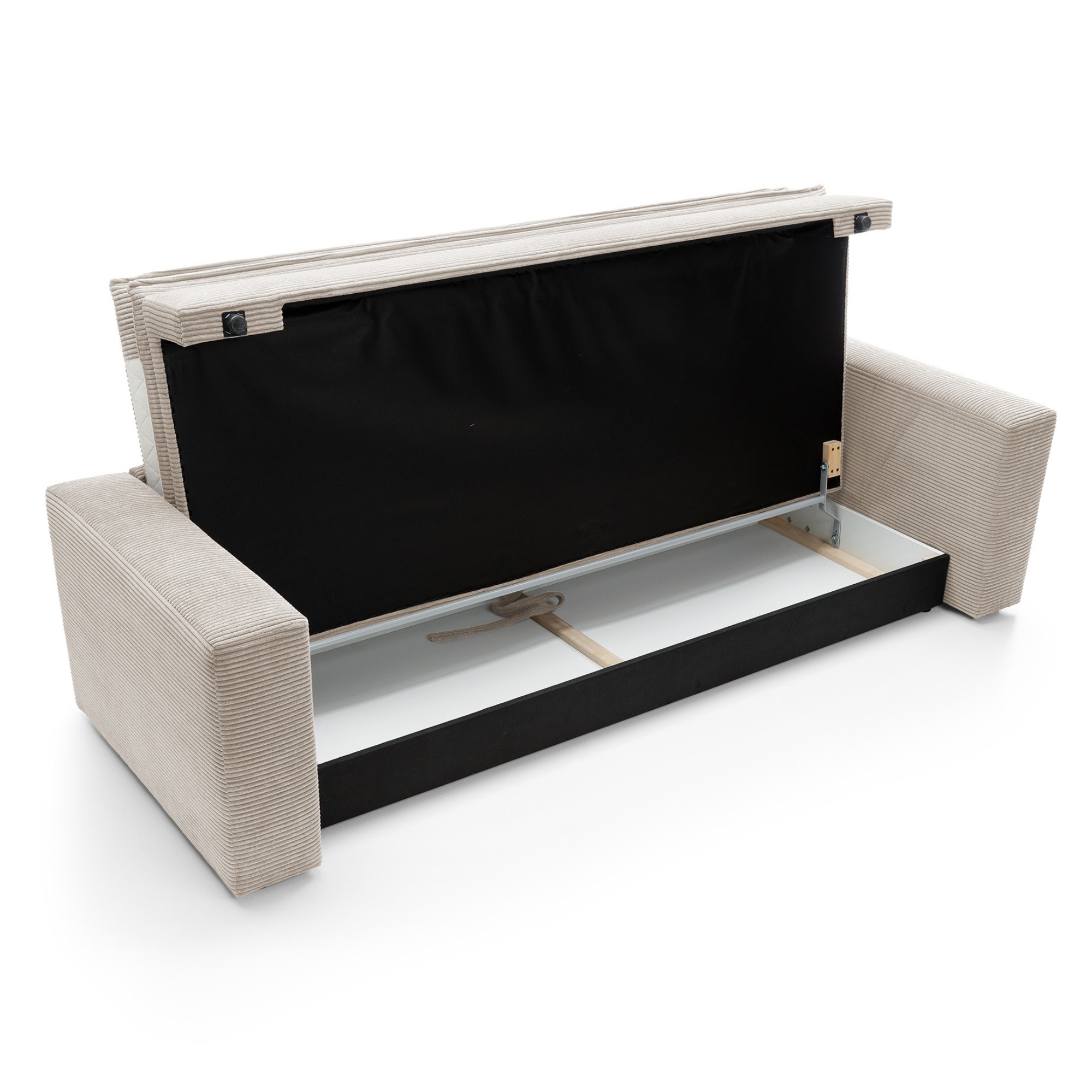 Sofa z funkcją spania i pojemnikiem Tilia, jasnobeżowa, sztruks