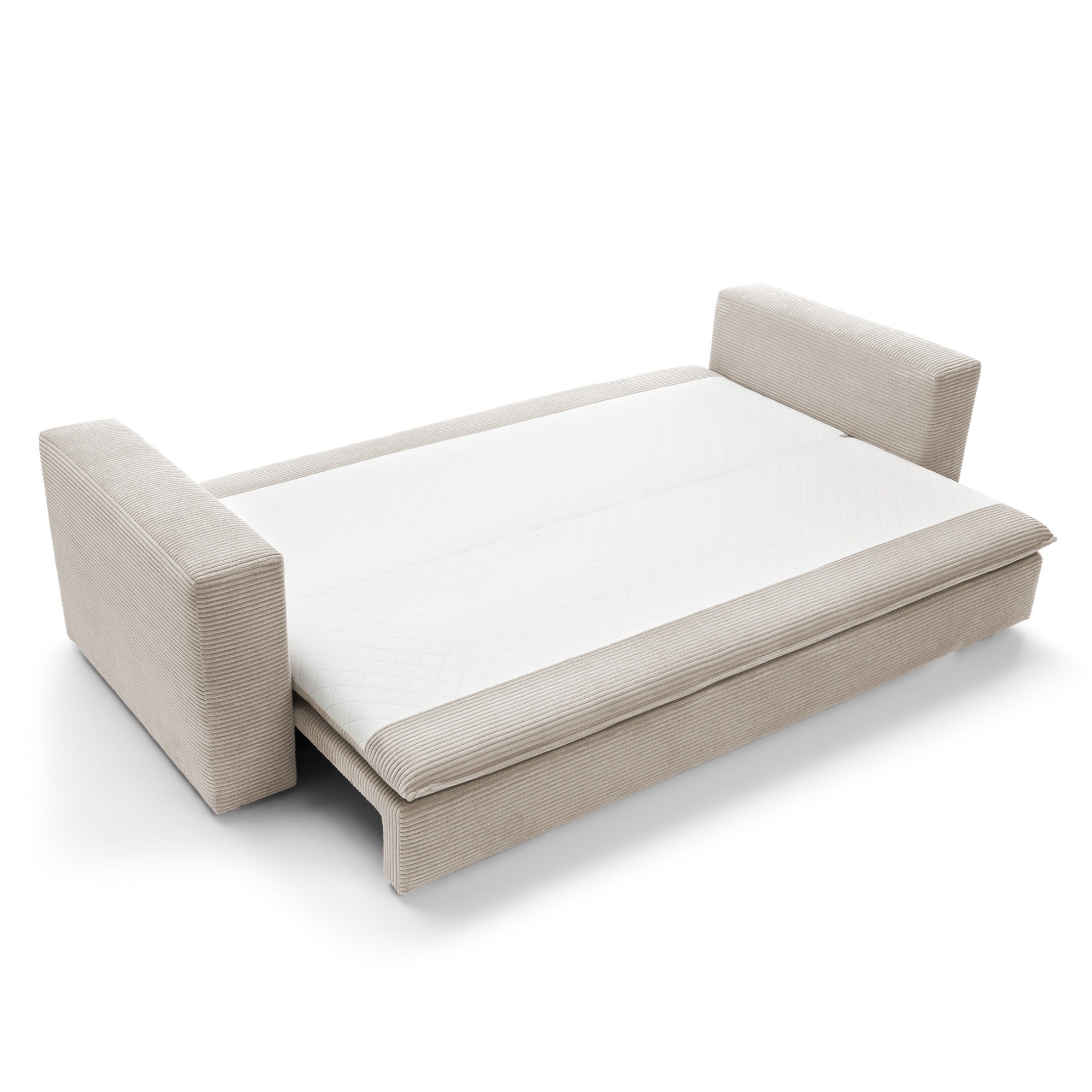 Sofa z funkcją spania i pojemnikiem Tilia, jasnobeżowa, sztruks