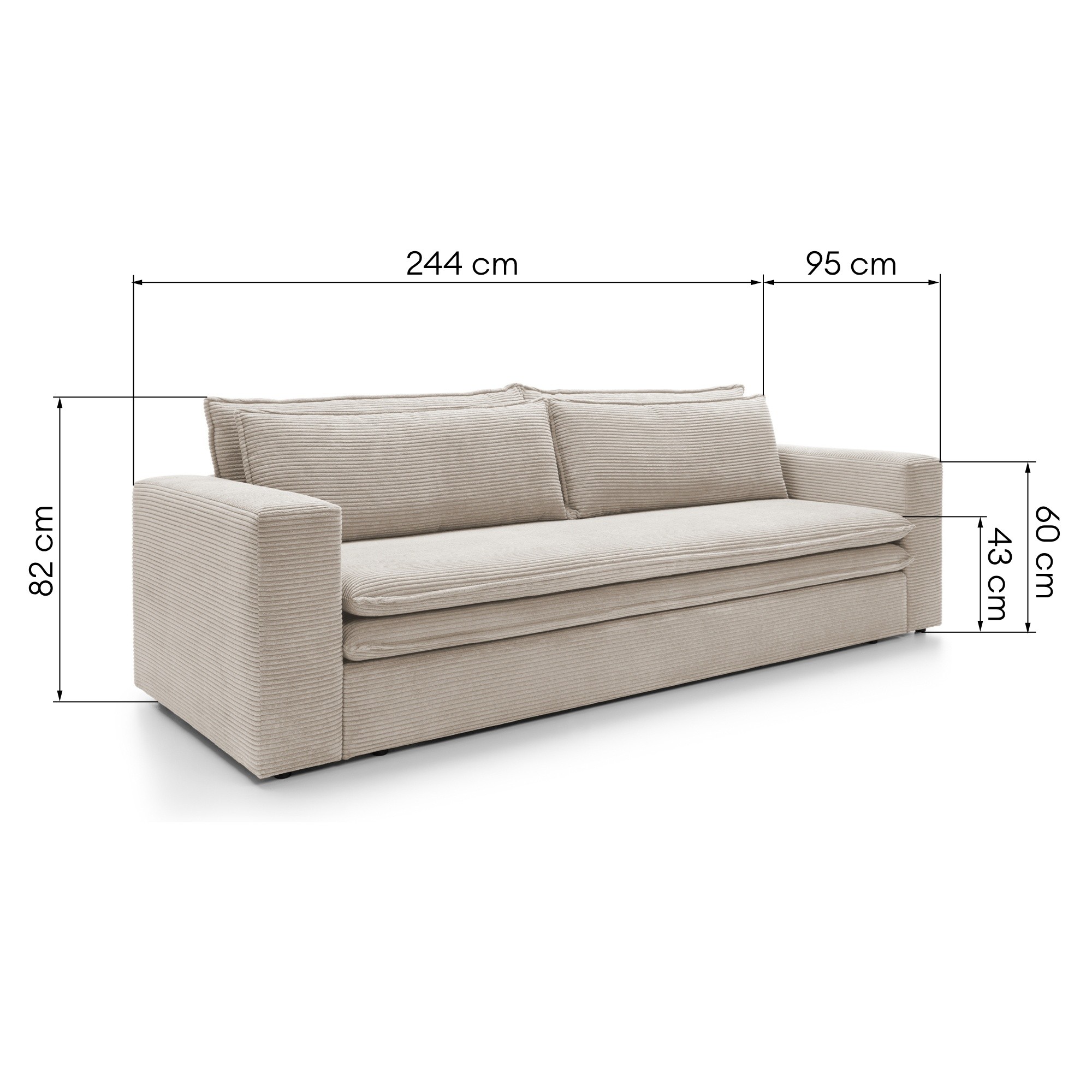 Sofa z funkcją spania i pojemnikiem Tilia, jasnobeżowa, sztruks