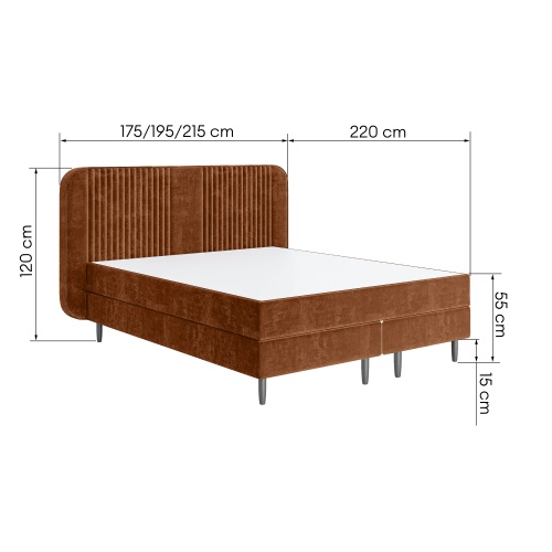 Łóżko kontynentalne Coulson 140/160/180x200 cm, miedziane, welurowe