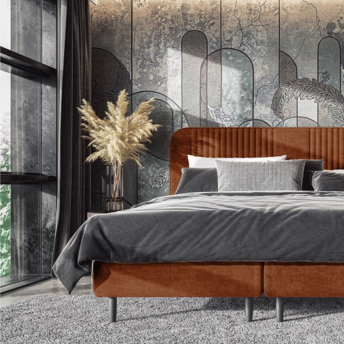 Łóżko kontynentalne Coulson 140/160/180x200 cm, miedziane, welurowe