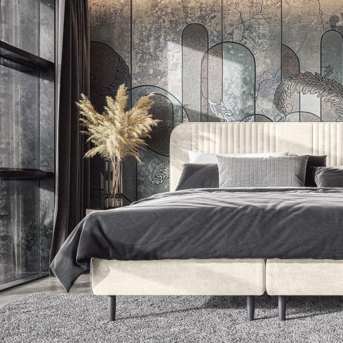 Łóżko kontynentalne Coulson 140/160/180x200 cm, jasnobeżowe, welurowe