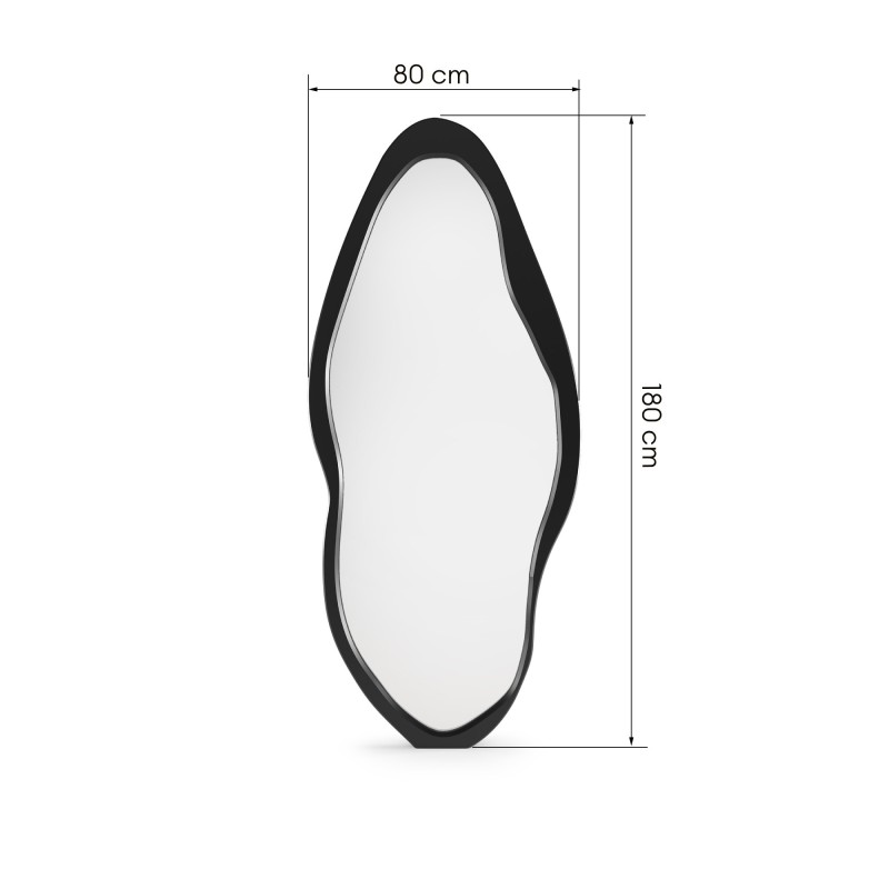 Lustro wiszące w drewnianej ramie Mara, 180x80 cm, nieregularny kształt, czarne