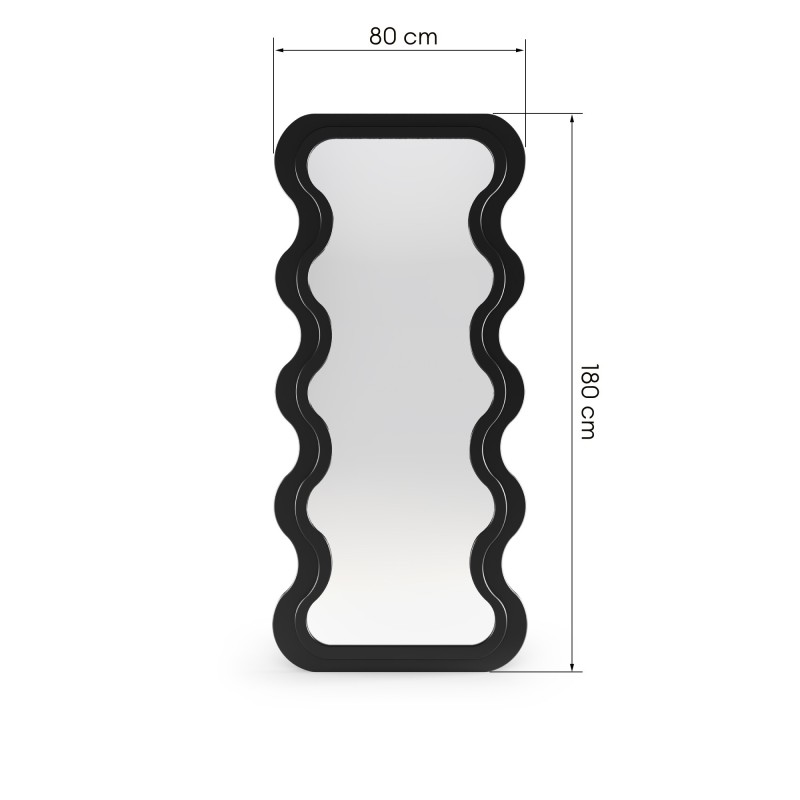 Dekoracyjne lustro wiszące w drewnianej ramie Vogue  180x80 cm, organiczny kształt, czarne