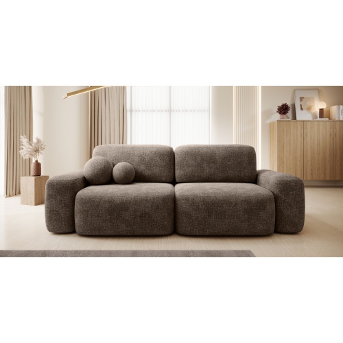 Sofa rozkładana Bold brązowa, obłe kształty