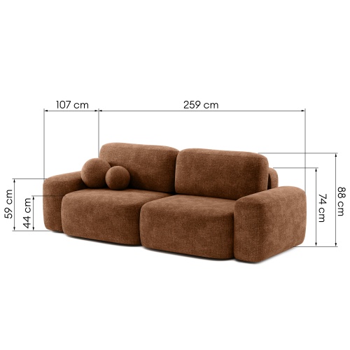 Sofa rozkładana Bold miedziana, obłe kształty