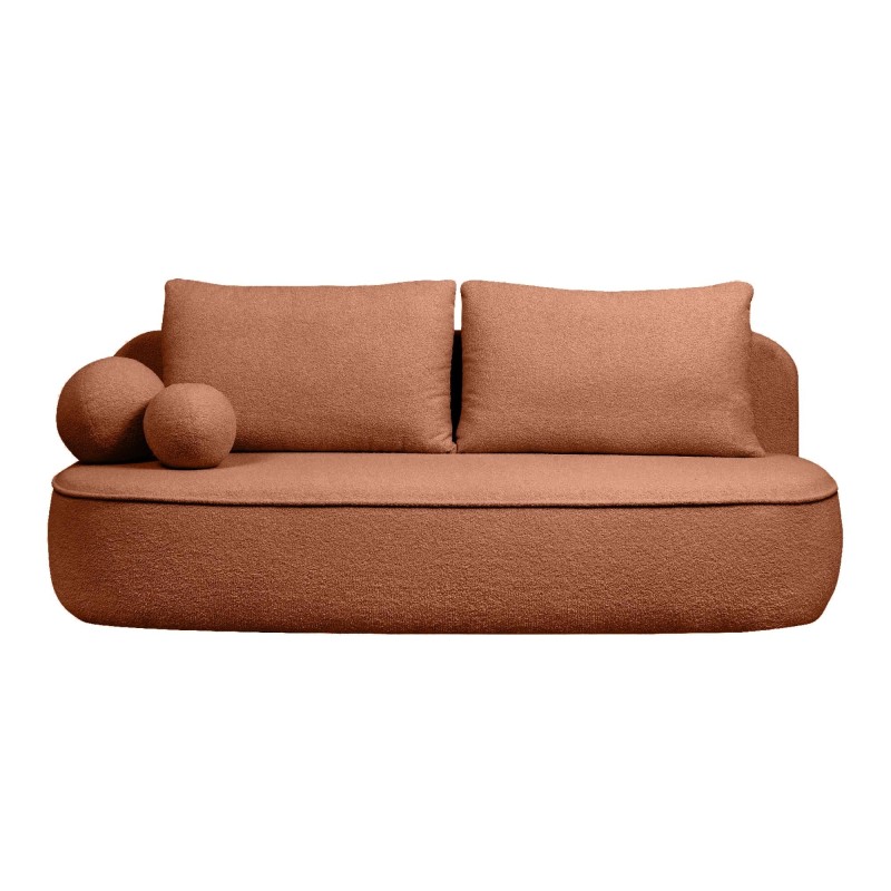 Sofa z funkcją spania i pojemnikiem Bella miedziana, boucle