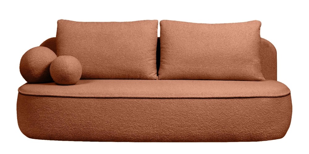 Sofa z funkcją spania i pojemnikiem Bella miedziana, boucle