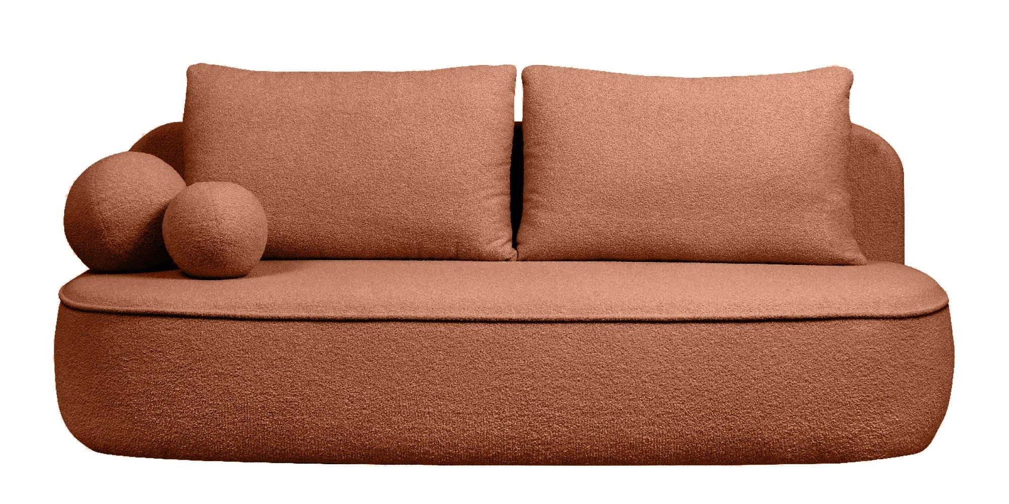 Sofa z funkcją spania i pojemnikiem Bella miedziana, boucle