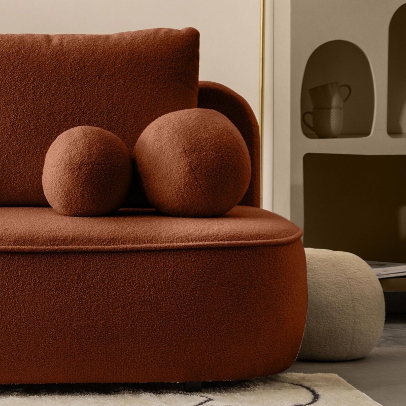 Sofa z funkcją spania i pojemnikiem Bella miedziana, boucle
