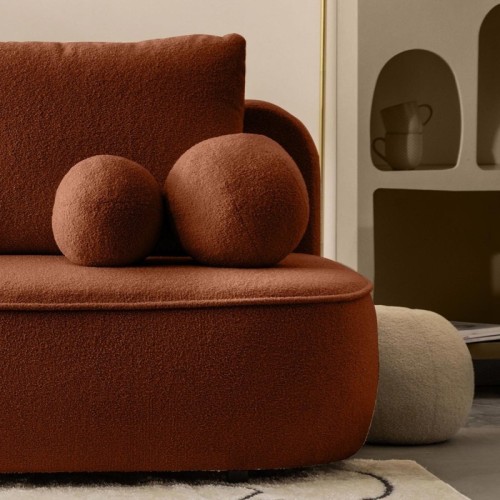 Sofa z funkcją spania i pojemnikiem Bella miedziana, boucle