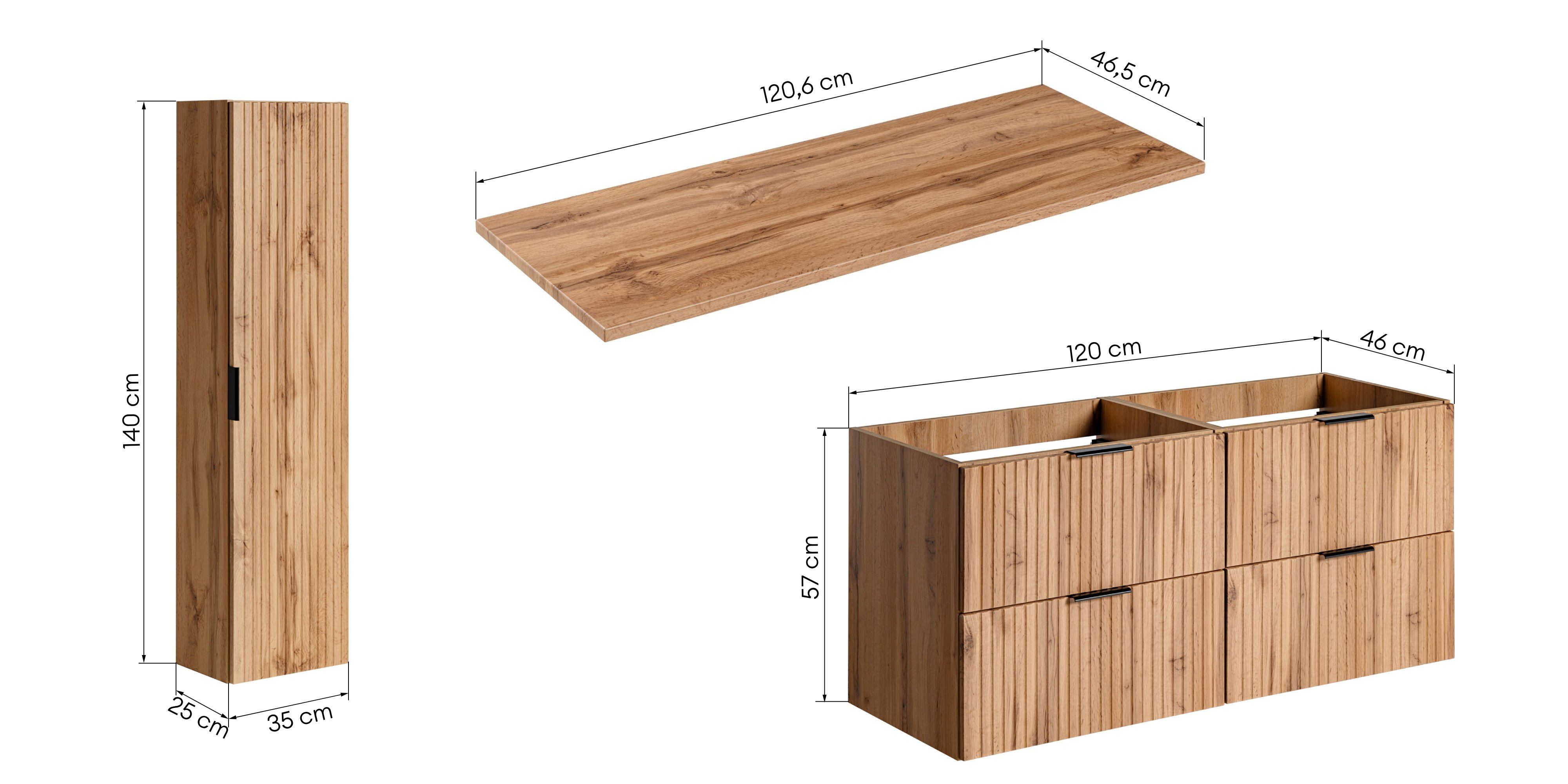 Zestaw mebli łazienkowych Casad 120 cm, dąb wotan