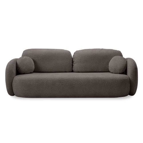 Sofa rozkładana Lindo z pojemnikiem, brązowa, boucle, obłe kształty