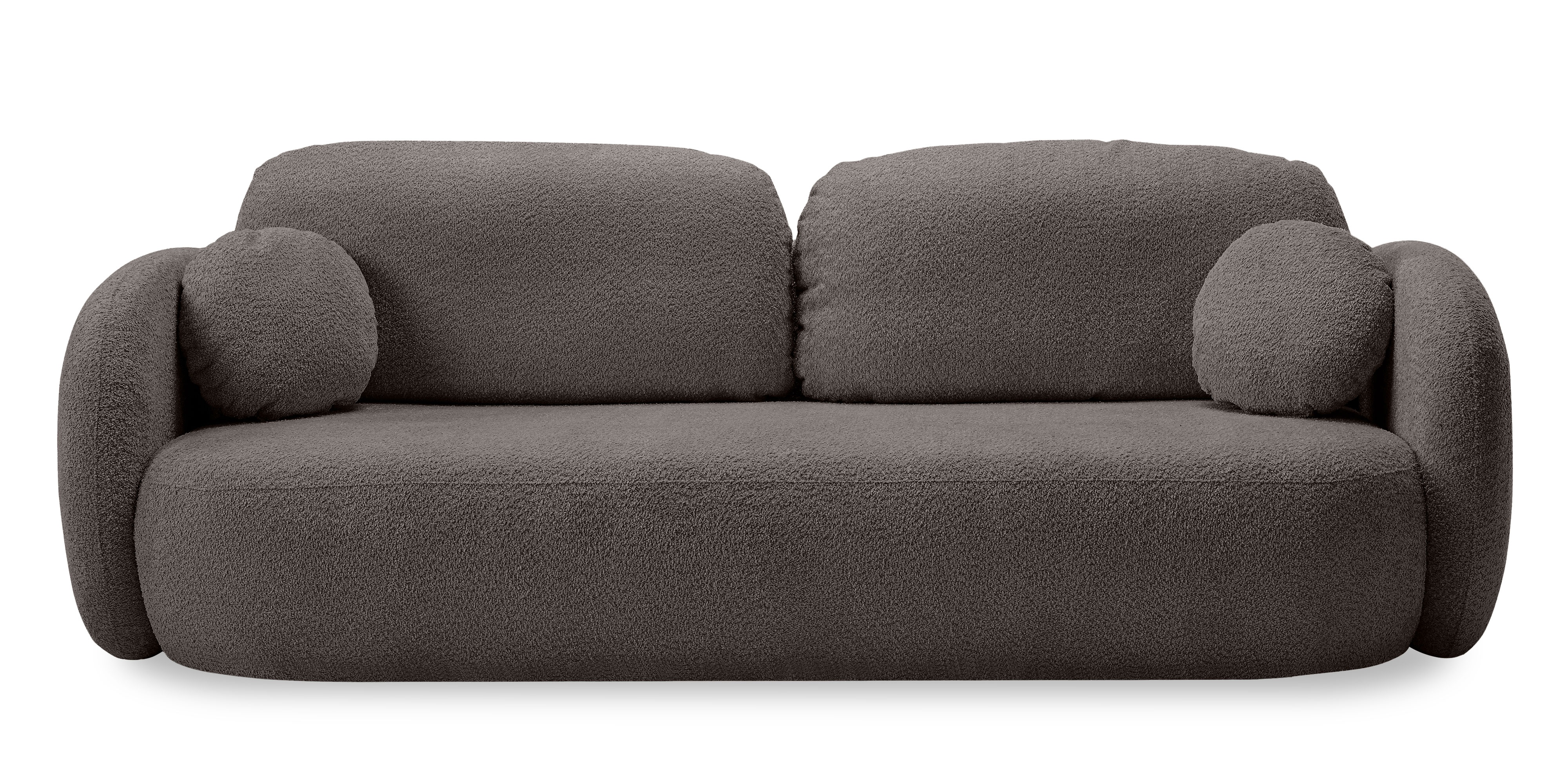 Sofa rozkładana Lindo z pojemnikiem, brązowa, boucle, obłe kształty