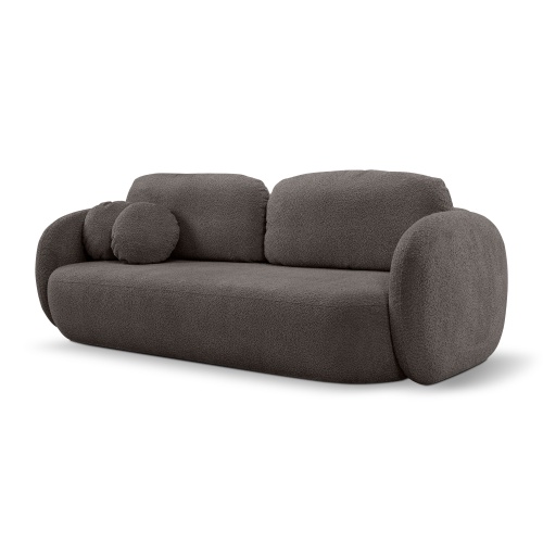 Sofa rozkładana Lindo z pojemnikiem, brązowa, boucle, obłe kształty