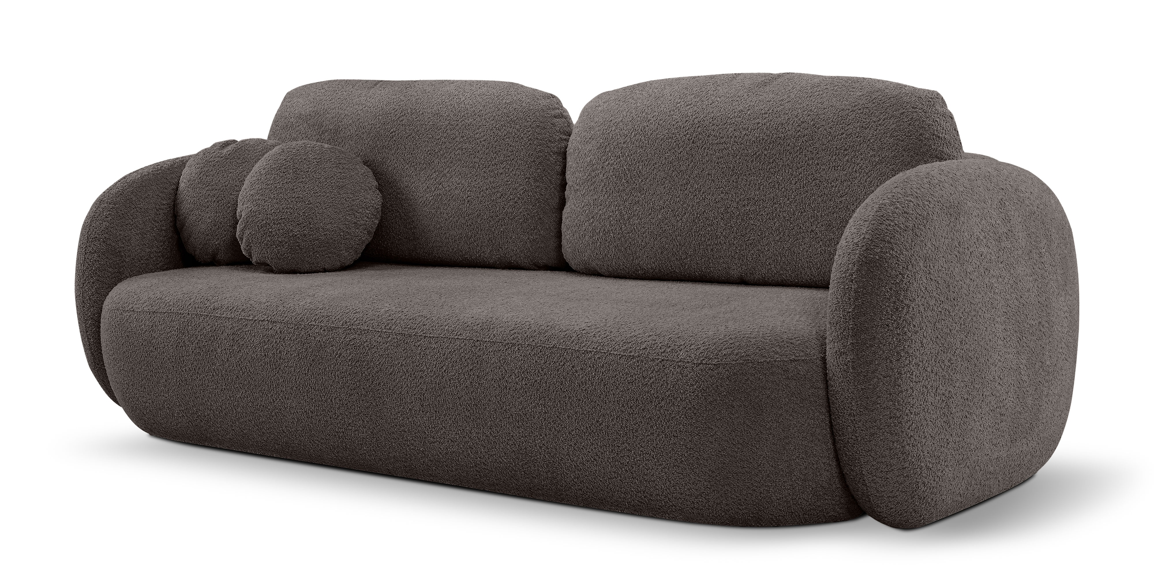 Sofa rozkładana Lindo z pojemnikiem, brązowa, boucle, obłe kształty