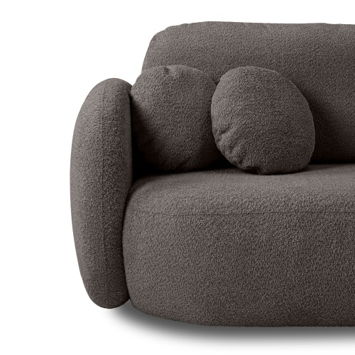 Sofa rozkładana Lindo z pojemnikiem, brązowa, boucle, obłe kształty