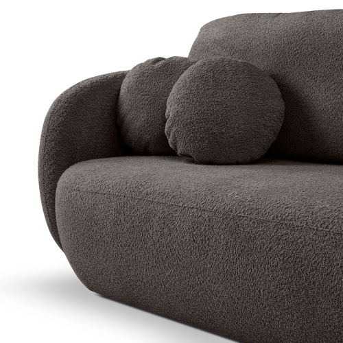 Sofa rozkładana Lindo z pojemnikiem, brązowa, boucle, obłe kształty