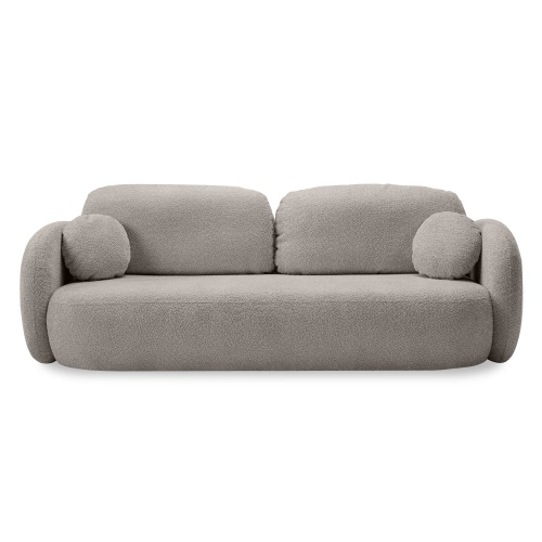 Sofa rozkładana Lindo z pojemnikiem, beżowoszara, boucle, obłe kształty