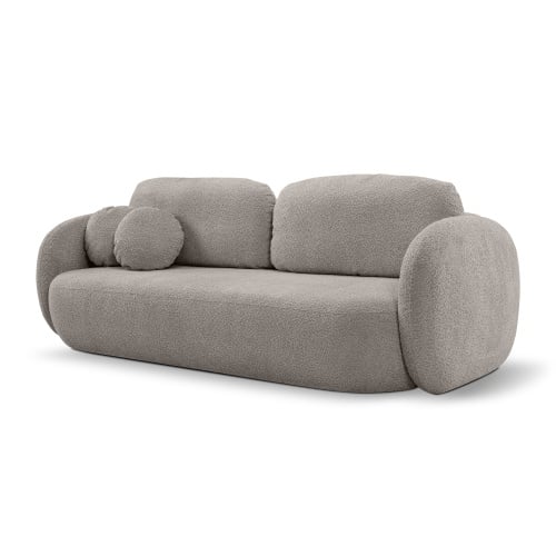 Sofa rozkładana Lindo z pojemnikiem, beżowoszara, boucle, obłe kształty