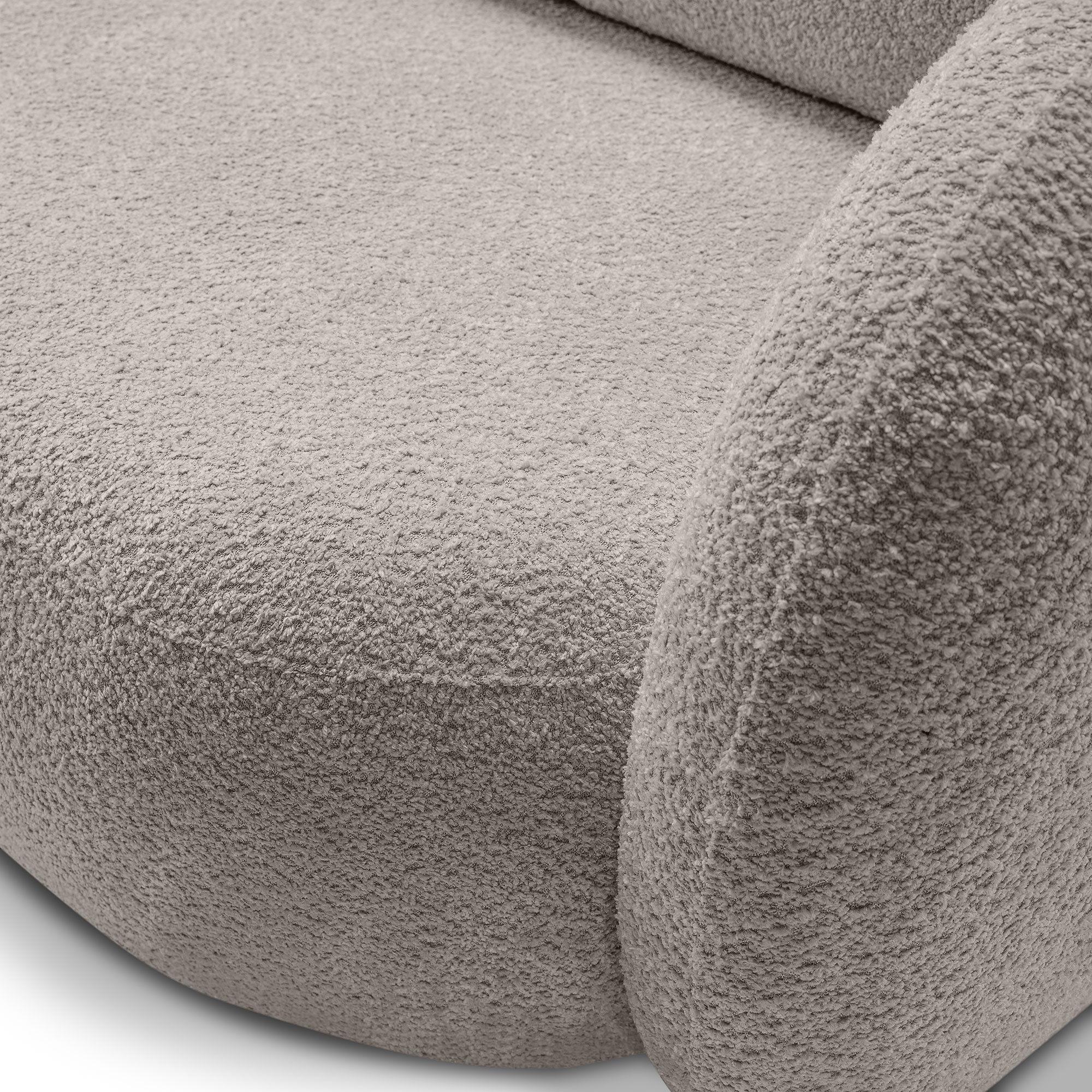 Sofa rozkładana Lindo z pojemnikiem, beżowoszara, boucle, obłe kształty