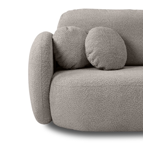 Sofa rozkładana Lindo z pojemnikiem, beżowoszara, boucle, obłe kształty
