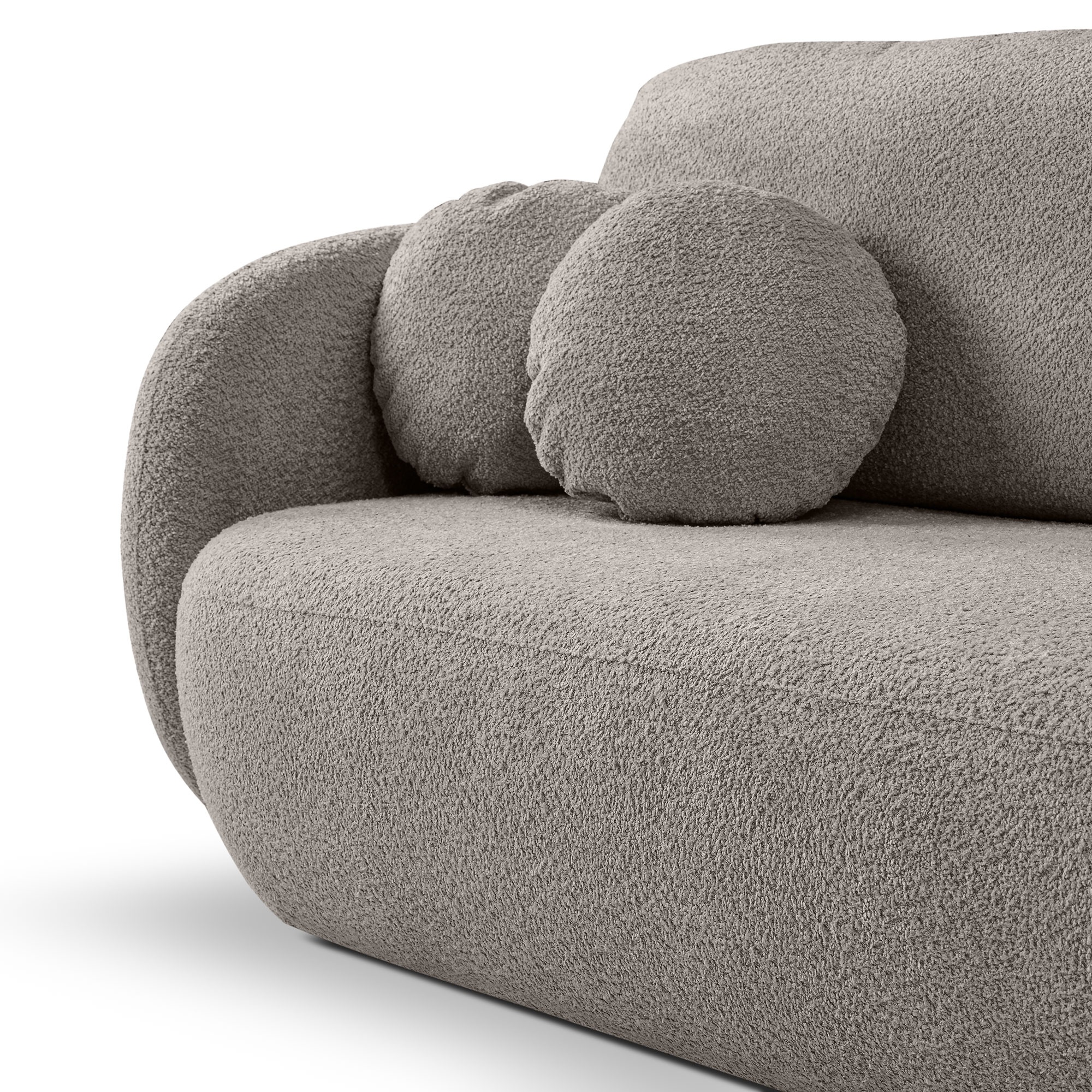 Sofa rozkładana Lindo z pojemnikiem, beżowoszara, boucle, obłe kształty