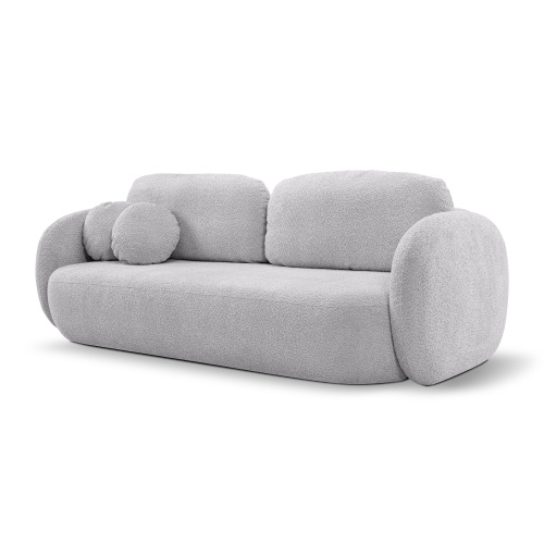 Sofa rozkładana Lindo z pojemnikiem, jasnoszara, boucle, obłe kształty