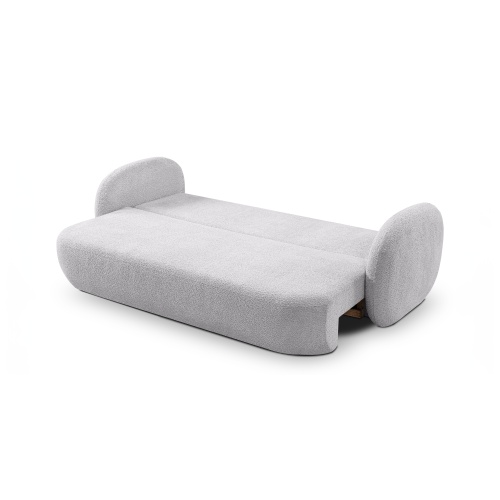 Sofa rozkładana Lindo z pojemnikiem, jasnoszara, boucle, obłe kształty