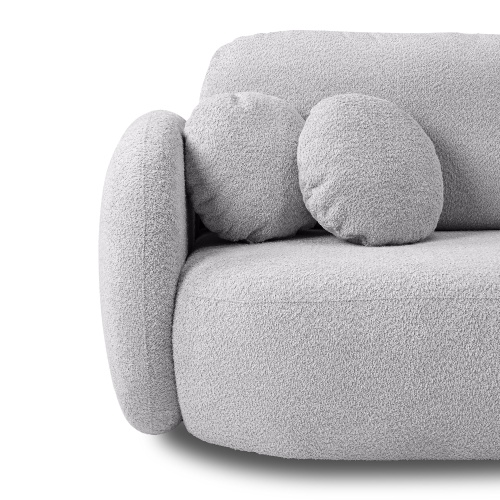 Sofa rozkładana Lindo z pojemnikiem, jasnoszara, boucle, obłe kształty