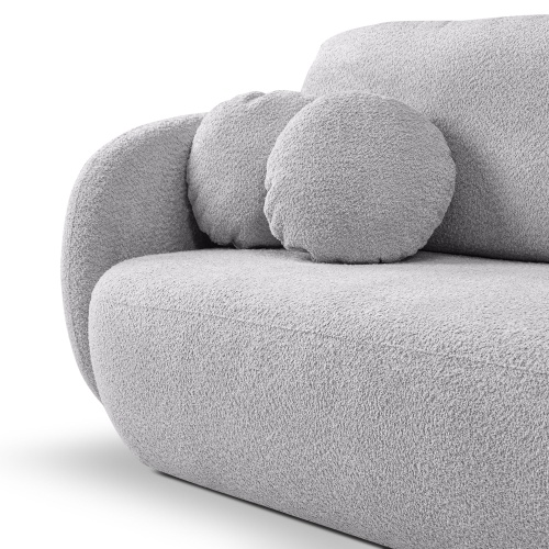 Sofa rozkładana Lindo z pojemnikiem, jasnoszara, boucle, obłe kształty