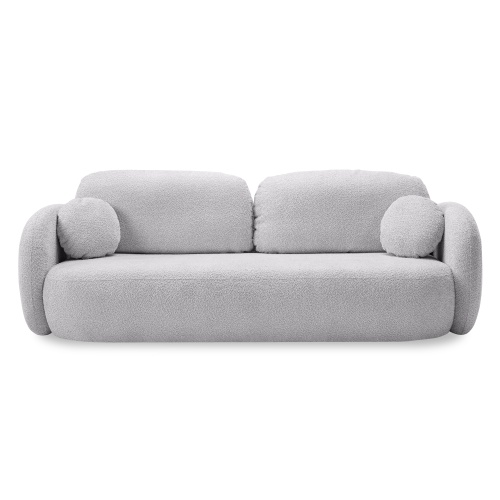 Sofa rozkładana Lindo z pojemnikiem, jasnoszara, boucle, obłe kształty