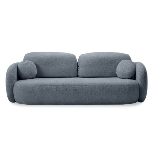 Sofa rozkładana Lindo z pojemnikiem, szaroniebieska, boucle, obłe kształty