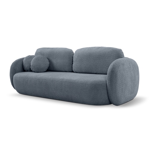 Sofa rozkładana Lindo z pojemnikiem, szaroniebieska, boucle, obłe kształty