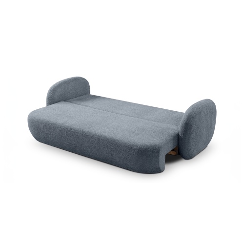 Sofa rozkładana Lindo z pojemnikiem, szaroniebieska, boucle, obłe kształty