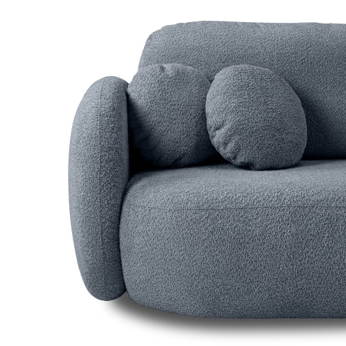 Sofa rozkładana Lindo z pojemnikiem, szaroniebieska, boucle, obłe kształty