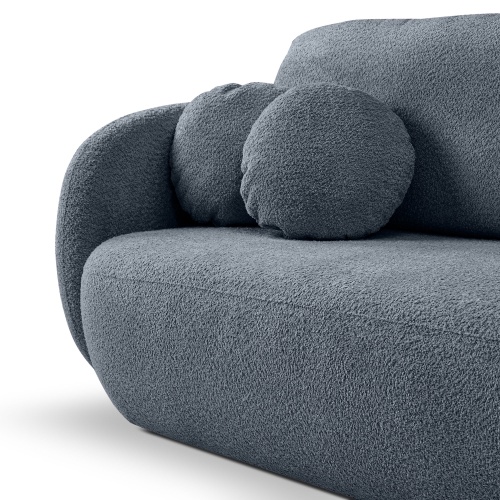 Sofa rozkładana Lindo z pojemnikiem, szaroniebieska, boucle, obłe kształty