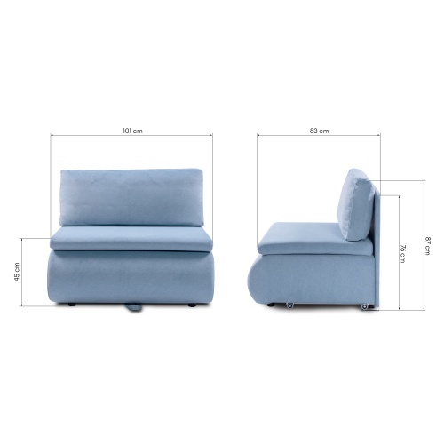 Sofa z funkcją spania i pojemnikiem Mido niebieska, welur