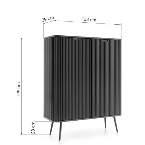 Komoda dwudrzwiowa Zova Black czarna, ryflowana, zaokrąglona